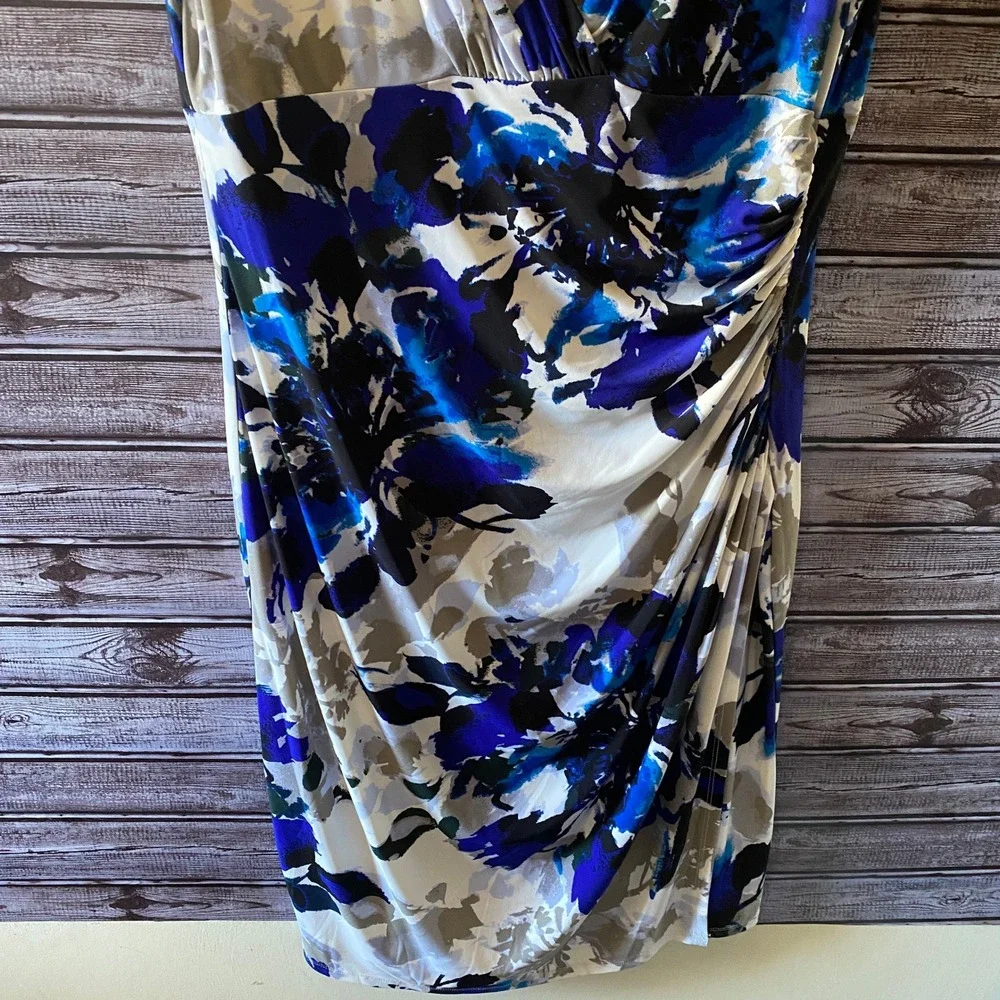 Lauren Ralph Lauren Women's Midi Dress Size 16 Faux-Wrap V-Neck Ruched - Picture 2 of 7